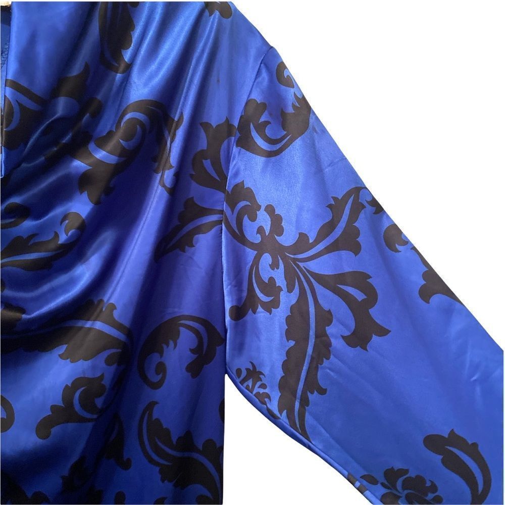 Vintage Oscar de la Renta for Swirl Royal Blue Black Cowl Neck Kaftan - Picture 6 of 9